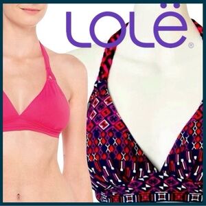 Lole Pink/Purple Print Padded Adjustable Neck Bikini Top (L)